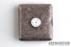 Портсигар Самородок с часами. Серебро 84 пробы. Российская империя, 1870-е гг.