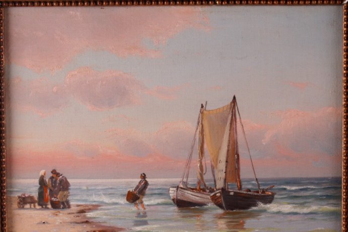 Картина. Рыбаки с уловом. Худ. Йонан Йенс Нойманн. Холст, масло. Дания, 1899 год.