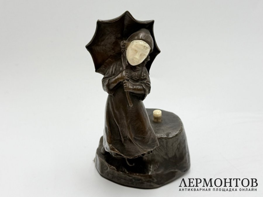 Статуэтка Девочка под зонтиком Модерн. Австрия, Терещук, 1900-е гг. Бронза, кость.