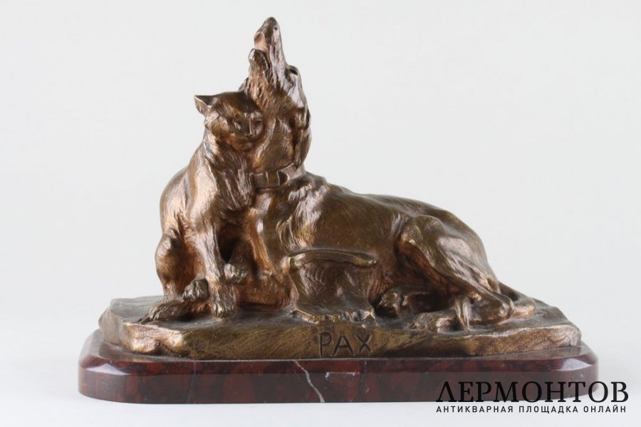 Скульптура Мир. Собака с кошкой. Франция, Париж, автор модели Th. Cartier, 1900-е гг.