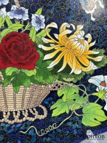 Настенное блюдо с корзиной цветов и бабочками. Перегородчатая эмаль, Китай, 2-я половина 20 века