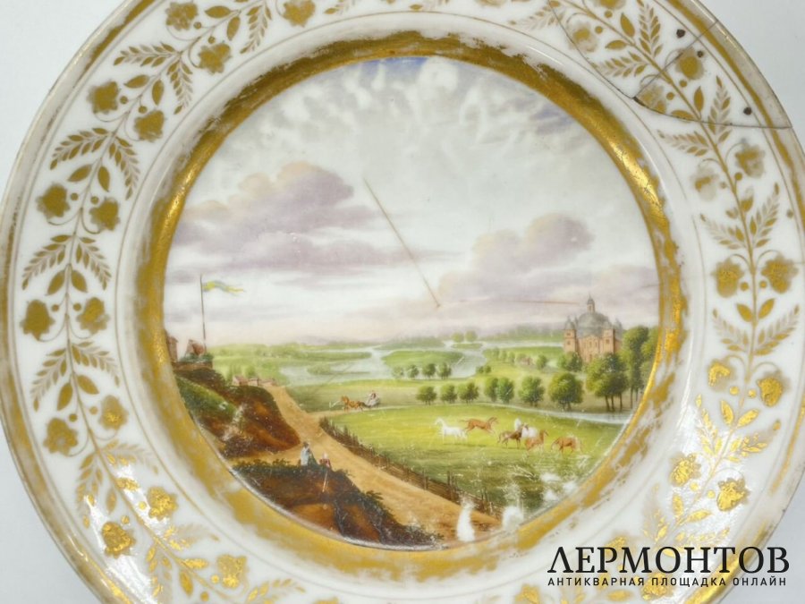 Тарелка Стремсхольмский дворец. Франция, Darte Freres, нач. 19 века. Фарфор, роспись.