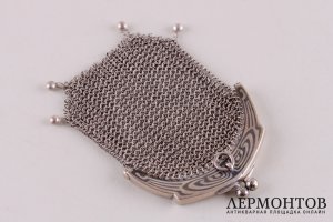 Сумочка-кошелек. Плетение. Серебро 800 пробы. Европа, XIX век.