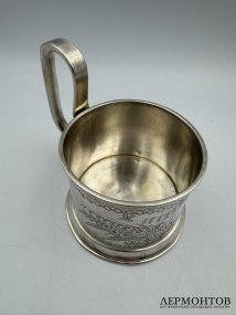 Подстаканник с ложкой и стаканом. Серебро 84 пробы, А. Фульд, Россия, 1884 год