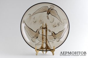 Глубокое блюдо art dеco из коричневого стекла. Verlys. Франция, 1930-е годы