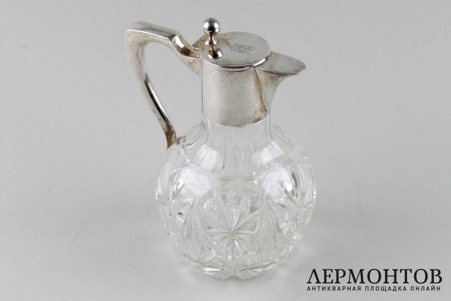 Графин для воды и вина. Серебро 800 пробы, хрусталь. Германия, XX век.