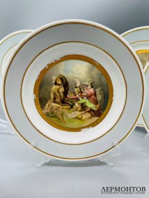 Комплект тарелок «Рейнеке-лис» по рисункам В. фон Каульбаха. Фарфор, роспись, Германия, середина 19 века