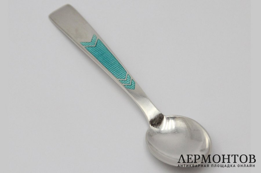 6 кофейных ложек. Серебро, эмаль. СССР, 1960-80е гг.