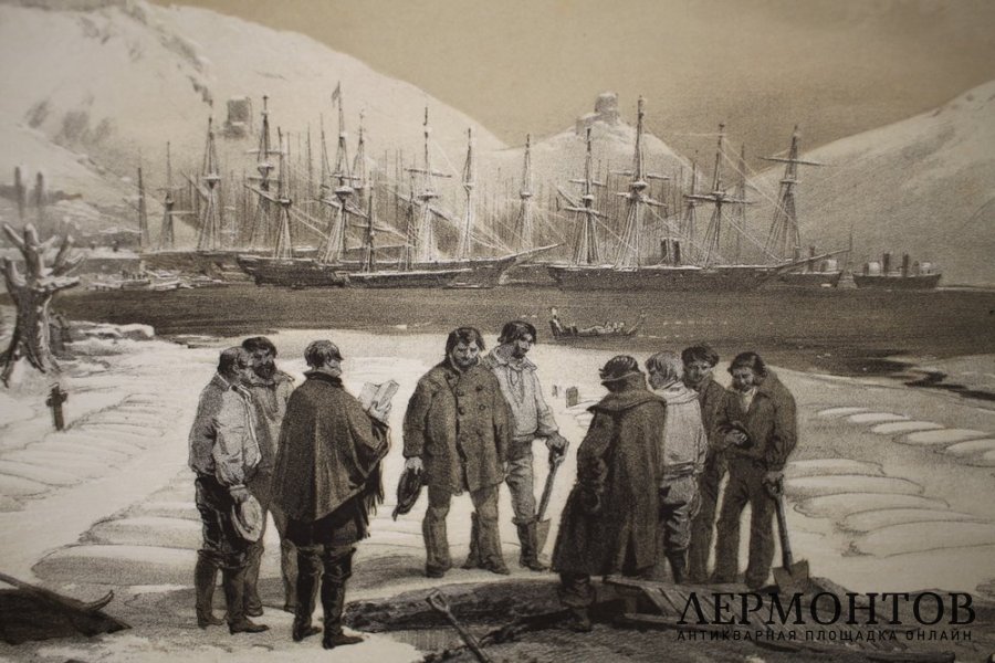 Литография. Солдатские могилы на берегу Балаклавской бухты. У. Симпсон. Лондон, 1855г