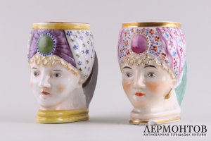Пара кружек Голова турчанки. Россия, частный завод братьев Новых, нач. 19 в. Фарфор. 