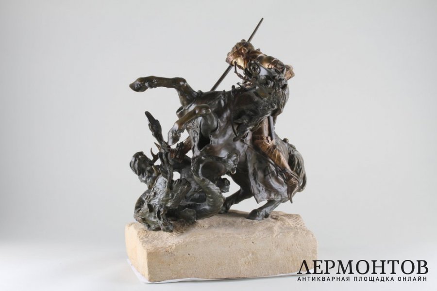 Скульптура Георгий Победоносец. Франция, 19 век. Бронза, кость.