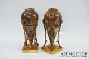 Парные вазы. Стекло, бронза, золочение. Европа, XIX век.