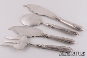 Крупный сервировочный набор из 4-х приборов. Франция, нач. 20 века. Серебро 950 пробы