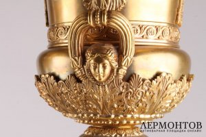 Парные вазы в ампирном стиле. Бронза, малахит. Европа, конец 19 века.