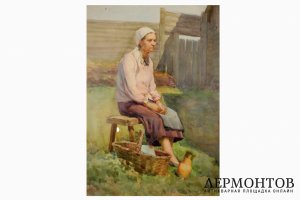 Картина В деревне. СССР, художник Мишуров Н.П. 1960-е гг.  