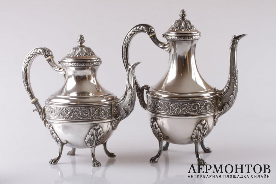 Чайный и кофейный сервиз Vaguer. Серебро 950 пробы. Франция