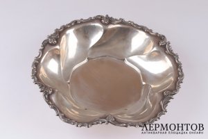 Блюдо круглое рокайль. Серебро 800. Италия