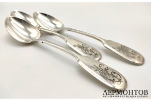 3 столовых ложки. Серебро 84 пр. Российская империя, торговый дом И.Е.Морозова, 1900е