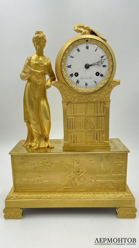 Часы библиотека в стиле Ампир. Франция, Париж, 1810-20-е гг. Бронза, золочение.