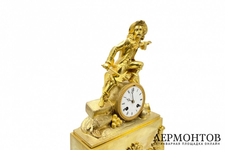 Каминные часы Моряк в стиле Ампир. Франция, 1830-е гг. Бронза, золочение.