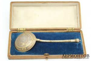 Ложка большая десертная в русском стиле. Серебро 84 пр. Российская империя, 1880 год