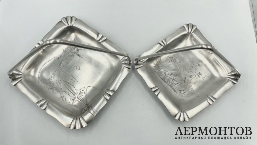 Парные сухарницы с пейзажами. Россия, 1900-е гг. Серебро 84 пробы.