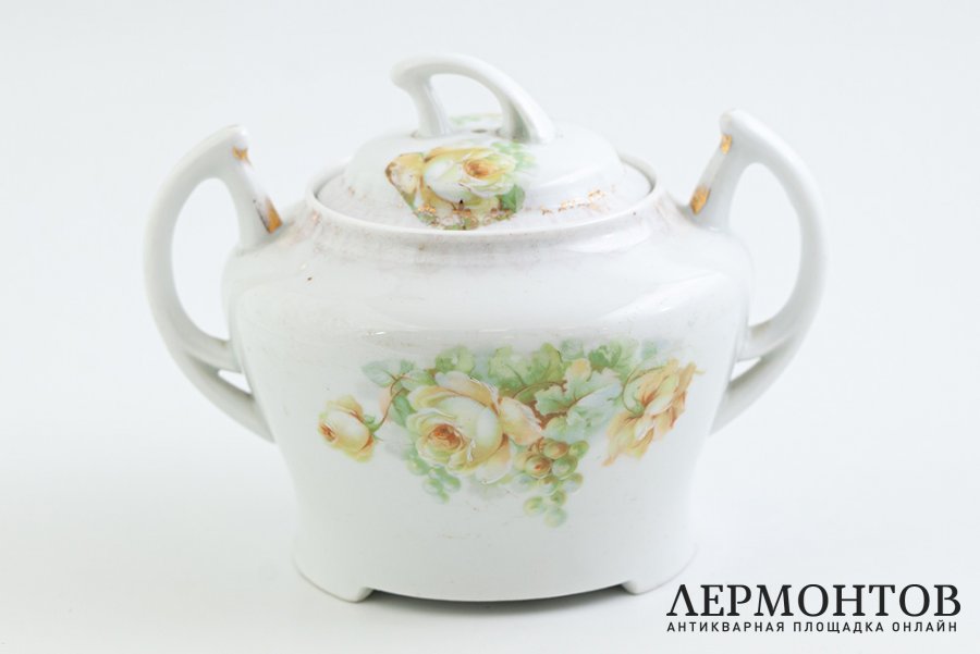 Сахарница Розы. Российская Империя, Товарищество Кузнецова, 1889-1917 гг. Фарфор.