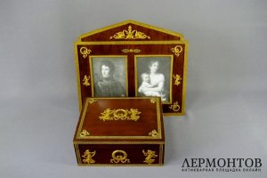 Шкатулка, рамка. Дерево, бронза, муар. Франция, XIX век.