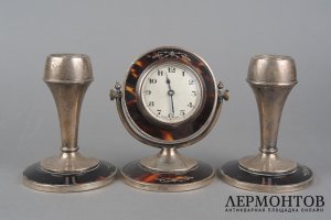 Подарочный набор -  часы и подсвечники. Англия, 1925 г. Серебро 925 пробы.
