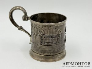 Подстаканник Русская двойка с санями. Россия, 1885 год. Серебро 84 пробы.
