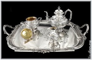 Чайный сервиз с подносом. Серебро 950. Франция