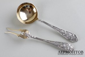 Набор для закусок. E. Ernie. Серебро 950 пробы, золочение. Франция, XIX в.