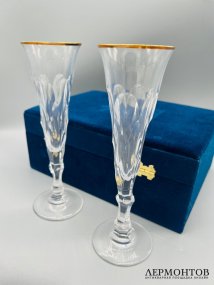 Парные фужеры для шампанского. Хрусталь, золочение, Faberge, Франция, современная работа