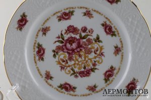 Чайная тройка Розы. Фарфор, деколь, золочение. Германия, фирма Шуманн, 1960е-70е гг