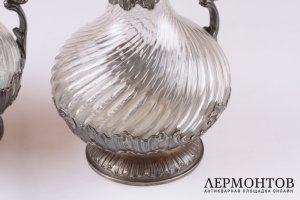Пара графинов. Серебро 950 пробы, хрусталь. Конец XIX в.  Франция
