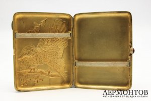 Портсигар Глухарь. Серебро 875 пробы. СССР, Москва, 1953 г.
