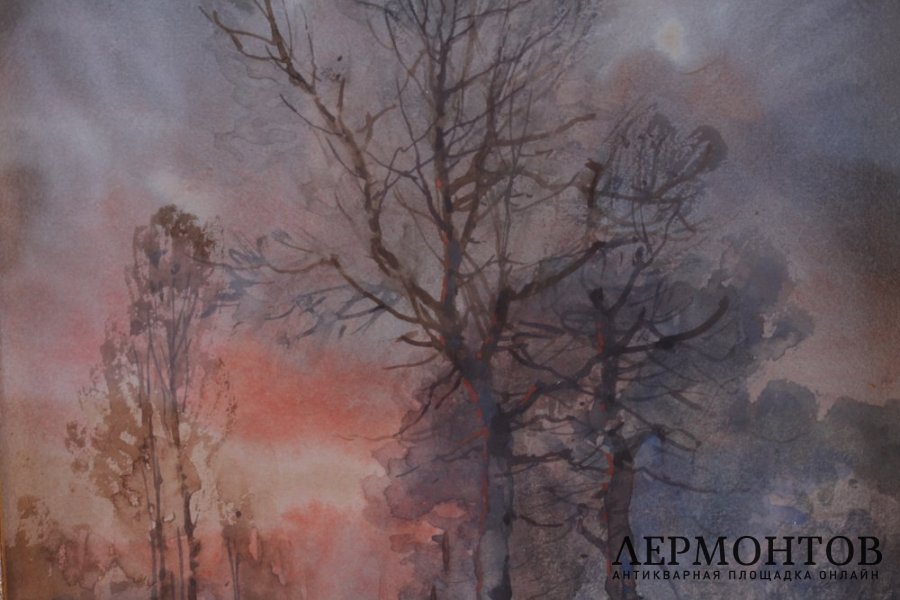 Акварель Зимний пейзаж. Россия, А.А. Писемский.