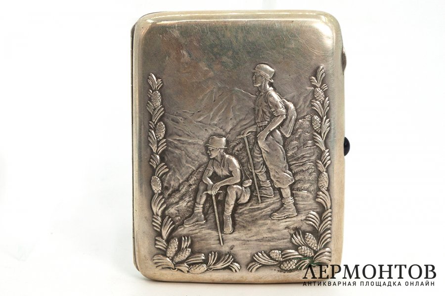 Портсигар Геологи. СССР, артель Московский ювелир, 1955 г. Серебро 875 пробы.