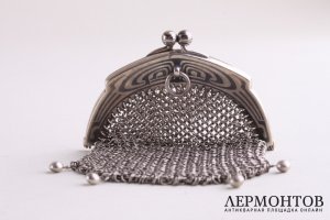 Сумочка-кошелек. Плетение. Серебро 800 пробы. Европа, XIX век.
