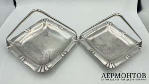 Парные сухарницы с пейзажами. Россия, 1900-е гг. Серебро 84 пробы.