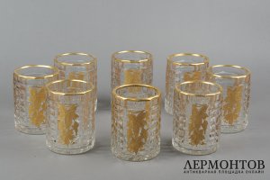 Набор стаканов с росписью в виде виноградной лозы 8 шт. Франция, Баккара, 2 пол. 19. 