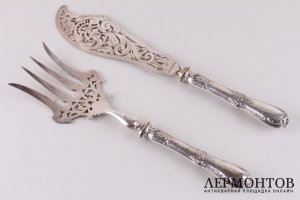 Сервировочный набор для рыбы. Серебро 950 пробы, металл. Франция, XIX-XX вв.