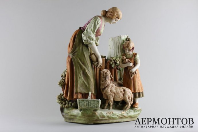 Статуэтка, ваза, композиция Сельская идиллия. Фабрика Amphora, 1900-1920-е годы.