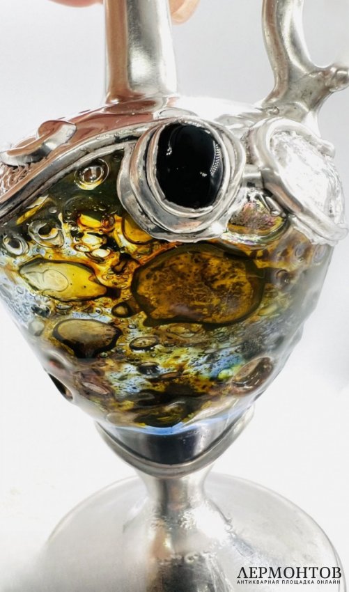 Флакон для благовоний. Серебро 925 пробы, цветное стекло, Западная Европа, начало 20 века