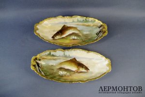 Декоративные парные тарелки. Рыбы. Limoges. Франция, XIX век. 