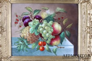 Пласт Натюрморт с ананасом. Фарфор, живопись. Европа,19 век. 