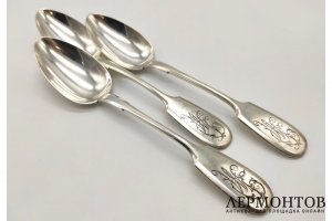 3 столовых ложки. Серебро 84 пр. Российская империя, торговый дом И.Е.Морозова, 1900е