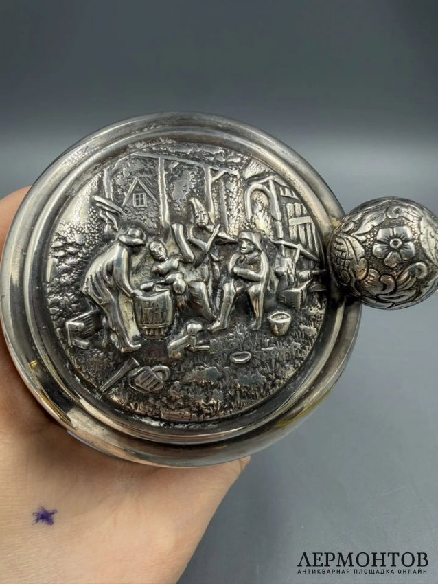 Пивная кружка с крышкой. Металл, серебрение, P. Jessen, Дания, 1960–1970 годы