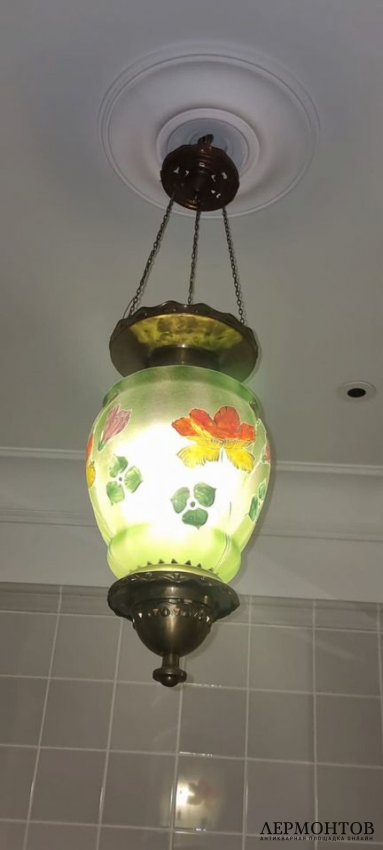 Будуарный фонарь. Зелёное стекло, роспись, латунь, золочение, Россия, начало 20 века