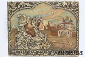 Шкатулка в русском стиле Боярин с боярыней. Россия, начало XX века.